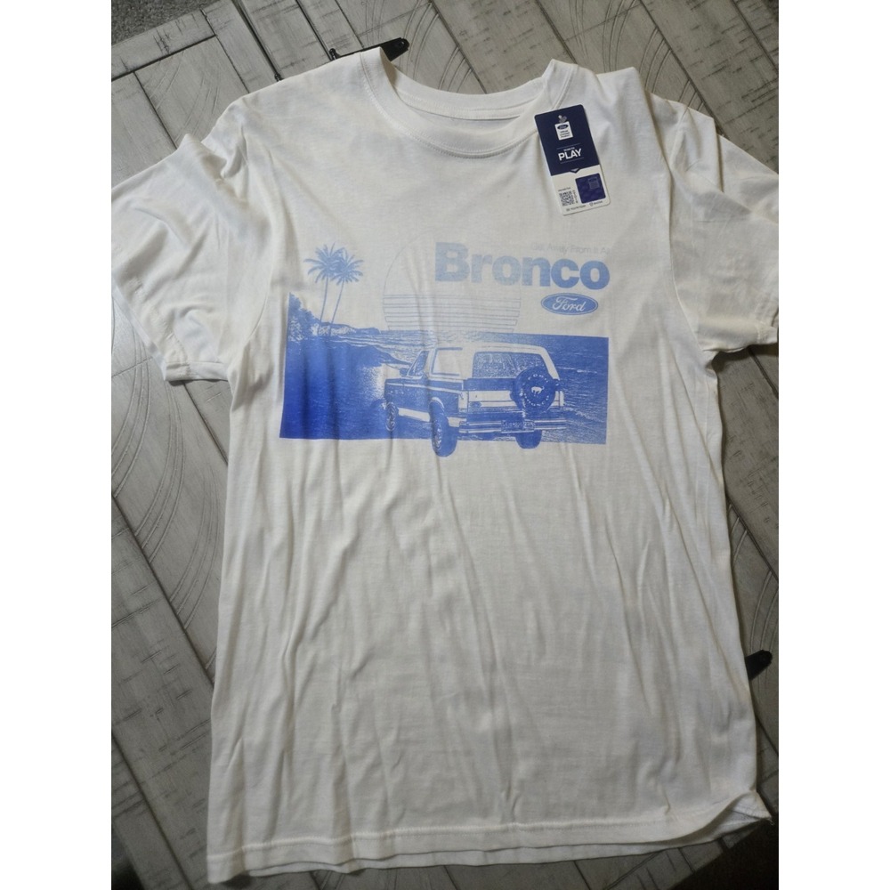 Ford Bronco Men's Licensed Graphic Moto Short Sleeve Tee White/Blue T-shirt